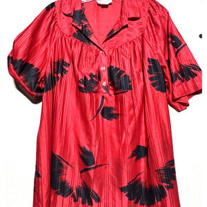 Max’s Lady Vintage Women’s Blouse XL Red Black Floral 70s 80s Retro Unique